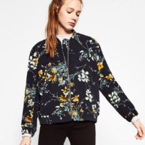 Zara Trafaluc Outerwear Floral Bomber Jacket Blue